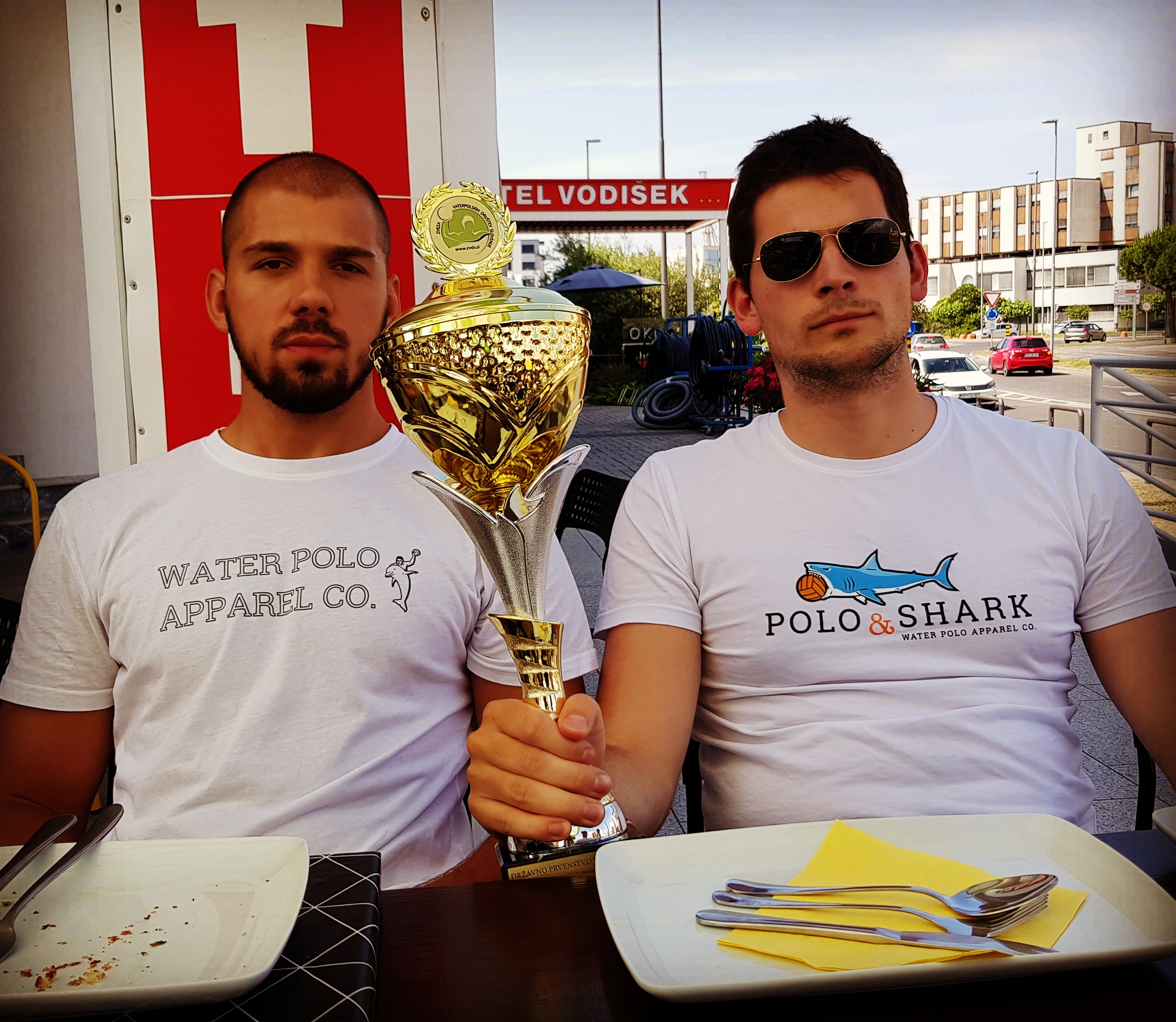 Milisav Janošević and Marko Prcać of waterpolo club Koper Slovenia with trophy